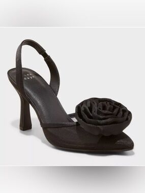 a new day Black Floral Rosette Slingback Heels